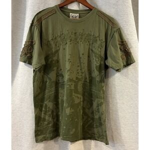 Blac Label Gothic Grunge Graphic Olive Green T-Shirt Size XL Distressed